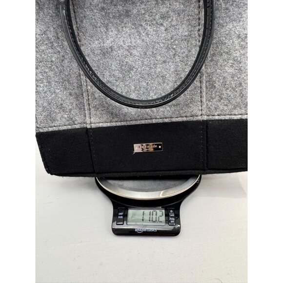 NWOT Kate Spade Black & Gray Wool Blend Tote Bag Gold Button Polka Dot Interior - Picture 12 of 12